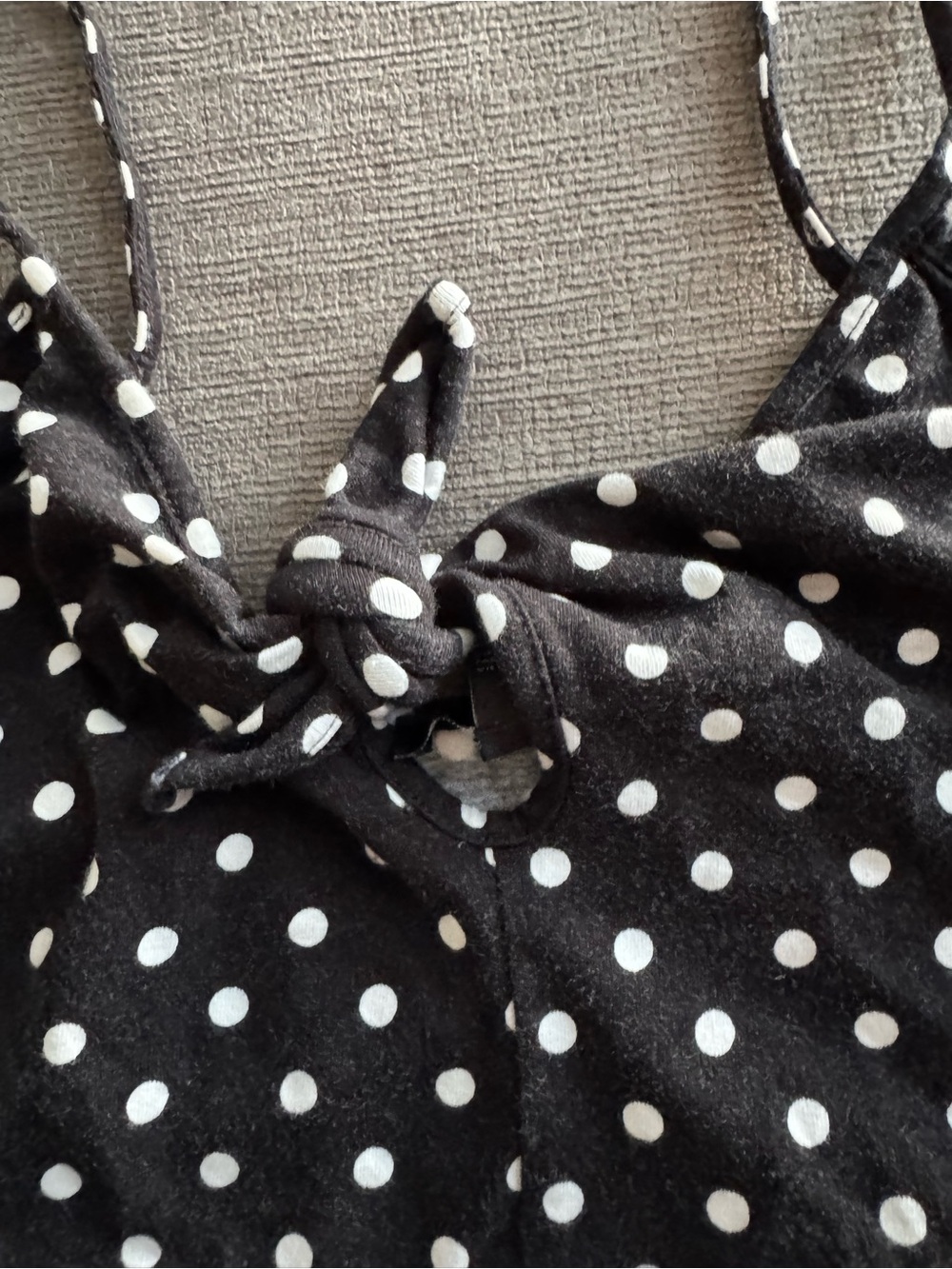 Black Polka Dot Tie-Front Crop Top - Picture 2 of 4